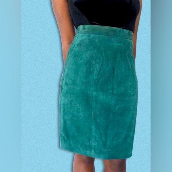 Vintage Global Identity G-III Teal Leather Skirt - Picture 1 of 8